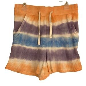 Simply Southern Tie Dye Waffle Knit Lounge Beach Shorts Peach Purple Blue Sz M